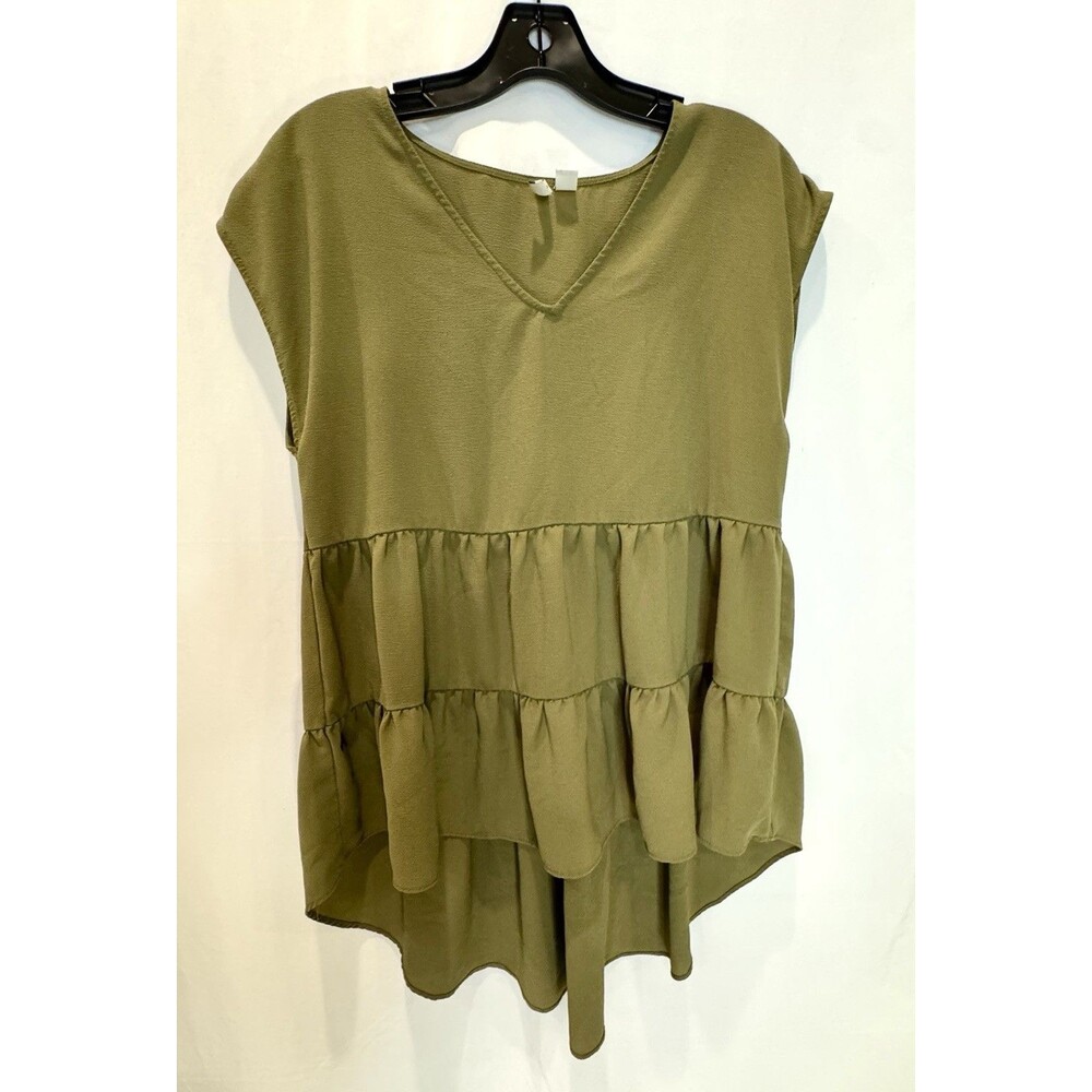 Cato EST 1946 Womens Small Olive Green Tiered Ruffle Tunic Top V Neck